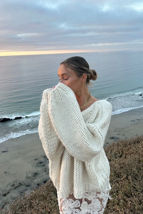 Delvey Cream Chunky Knit Sweater