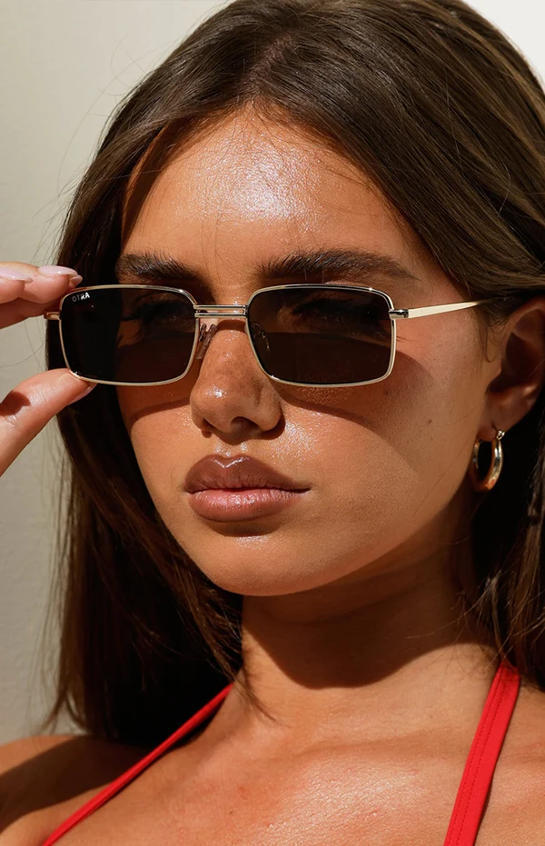 Otra Eyewear Ila Gold Brown Square Metal Frame Sunglasses