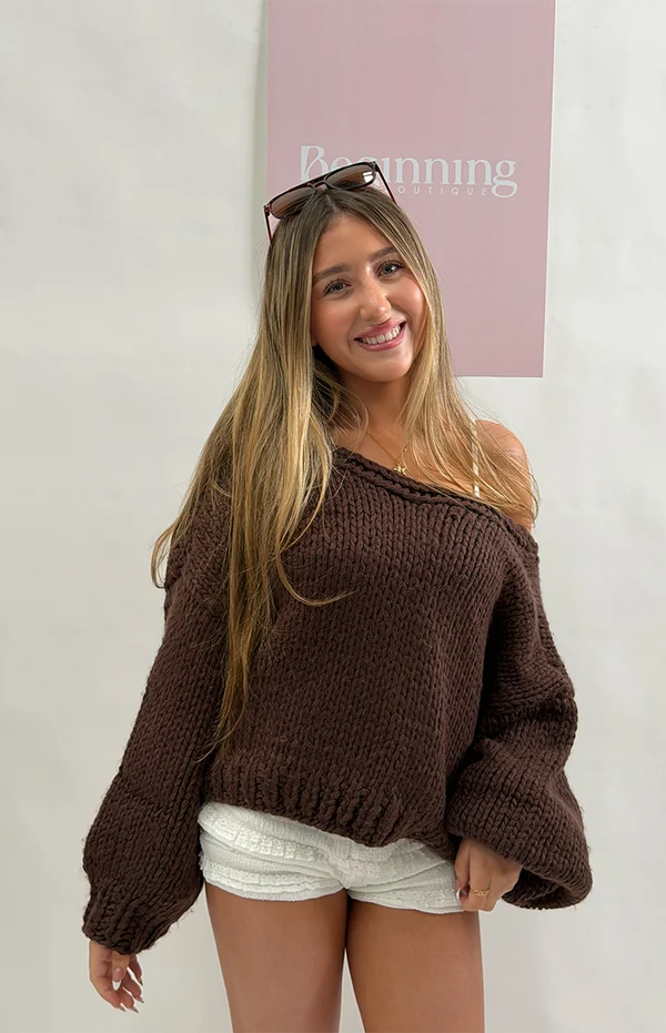 Holiday Chocolate Brown Tie Up Knit Cardigan