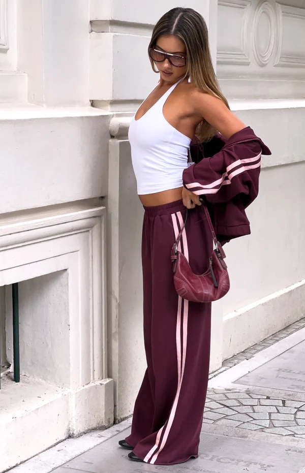 Kosie Burgundy and Pink Stripe Track Pants