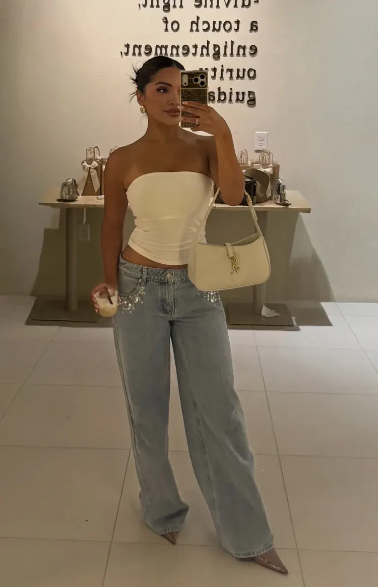 Clara Sequin Light Wash Denim Low Rise Jeans