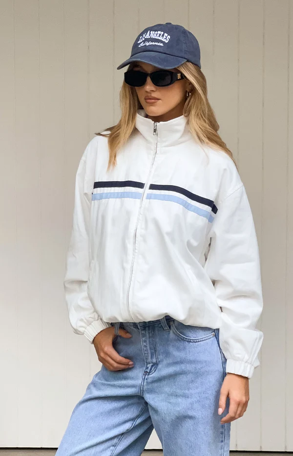 Kalana Cream Contrast Stripe Funnel Neck Jacket