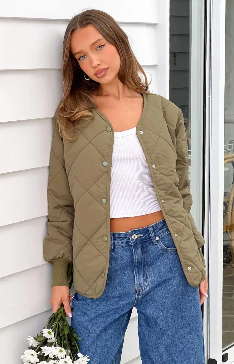 Steph Khaki Quilted Bomber Jacket