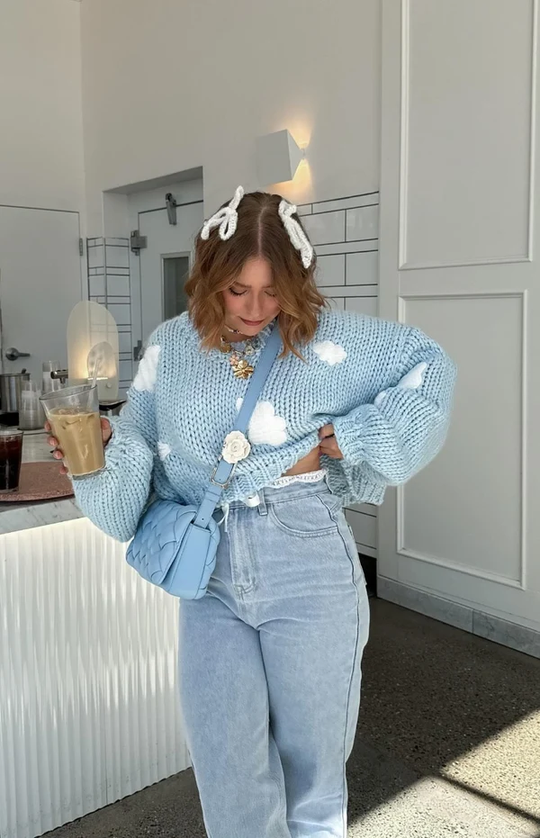 Cloudy Cloud Blue Knit Sweater