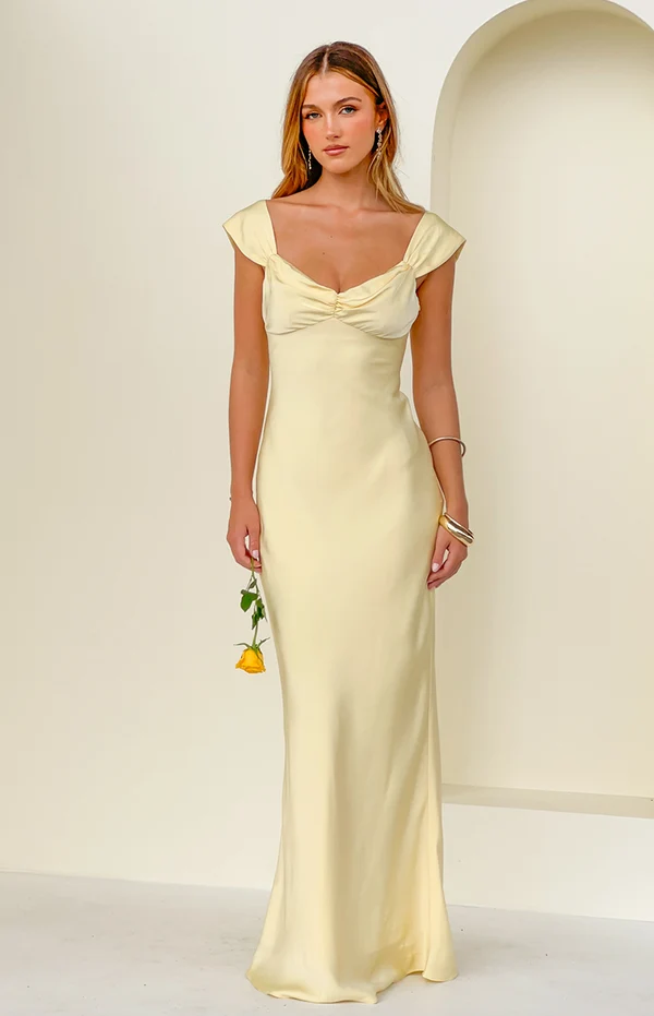 Jacky Yellow Satin Maxi Dress