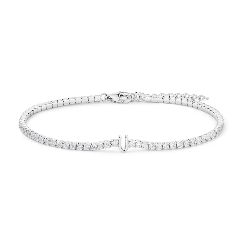 20cm Initial U Cubic Zirconia Tennis Bracelet in Sterling Silver