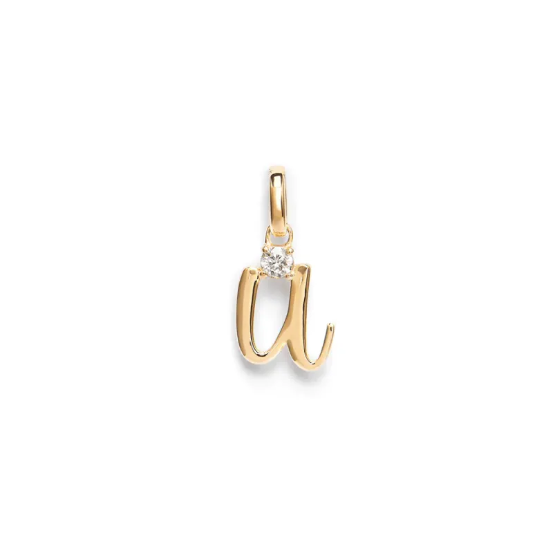 Initial U Pendant with Solitaire 0.05ct Laboratory-Grown Diamond in 9kt Yellow Gold