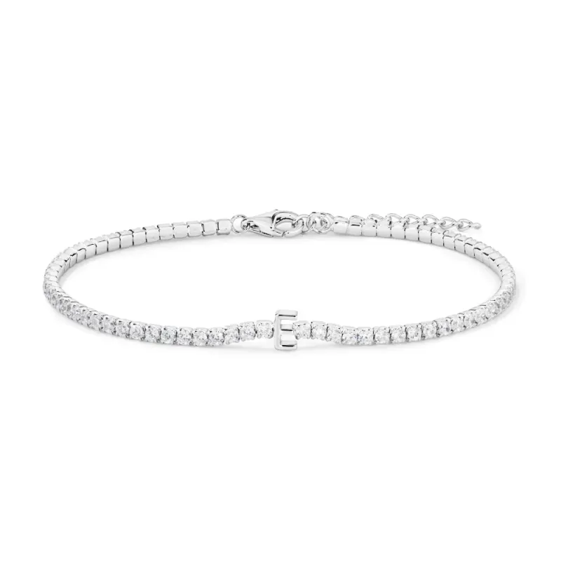20cm Initial E Cubic Zirconia Tennis Bracelet in Sterling Silver