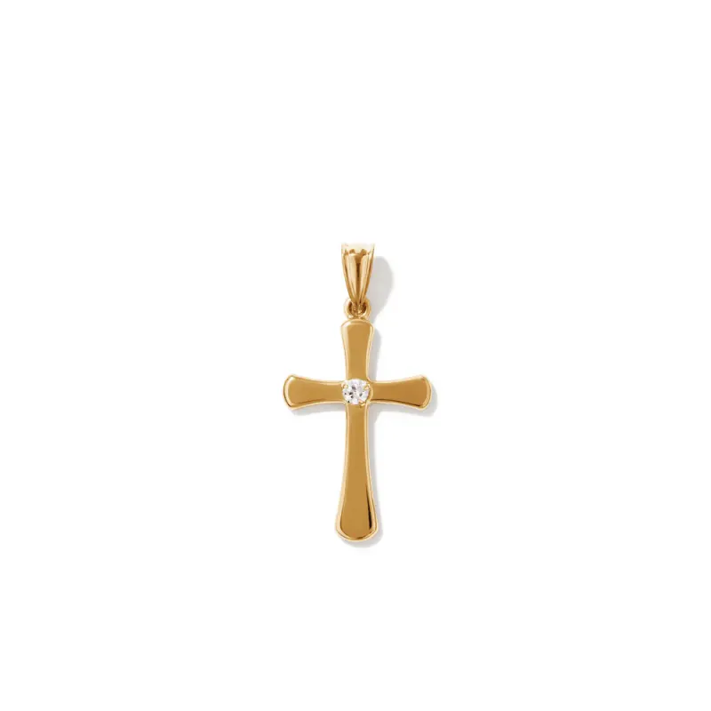 32mm Tapered Cubic Zirconia Cross Pendant in 9kt Bonded Gold Silver Filled