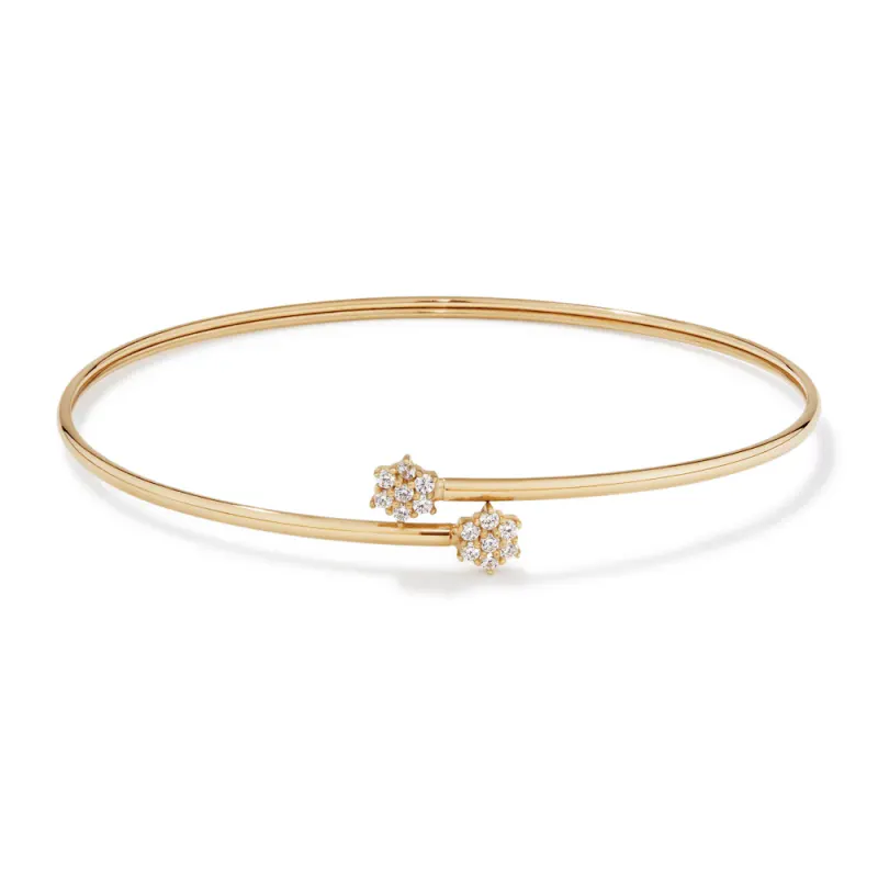 60mm Cubic Zirconia Flower Cross Over Bangle in 9kt Bonded Gold Silver Filled
