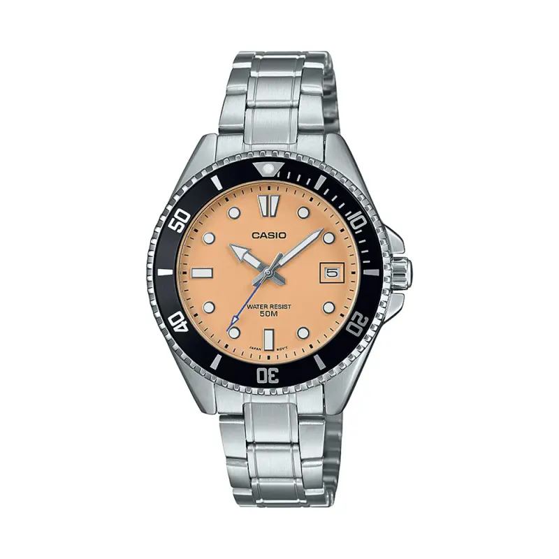 Casio Silver and Orange Analogue Watch MDV10D-4A2