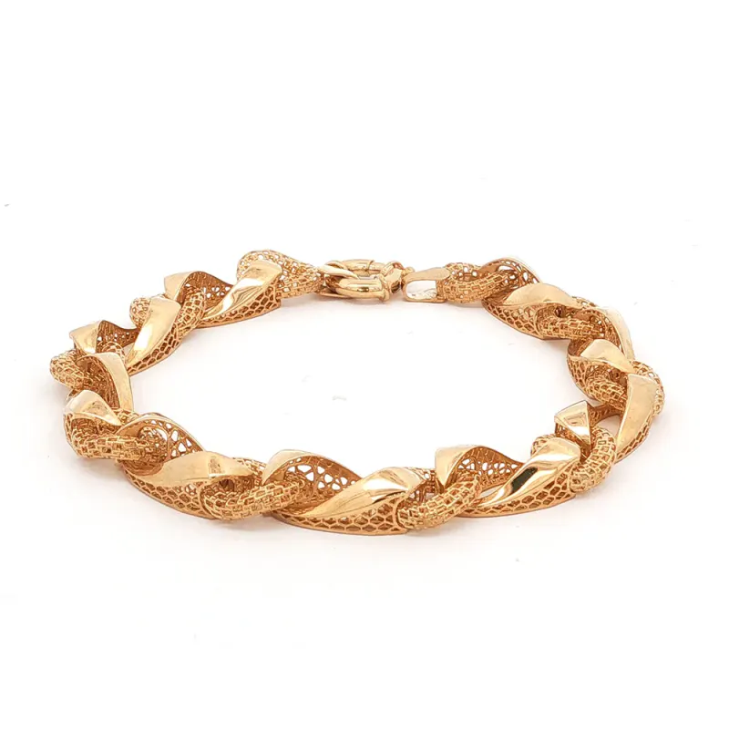 18cm Etched Hollow Fancy Curb Bracelet in 9kt Yellow Gold
