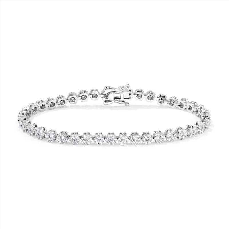 17cm 4mm Width Cubic Zirconia Cluster Flower Tennis Bracelet in Sterling Silver