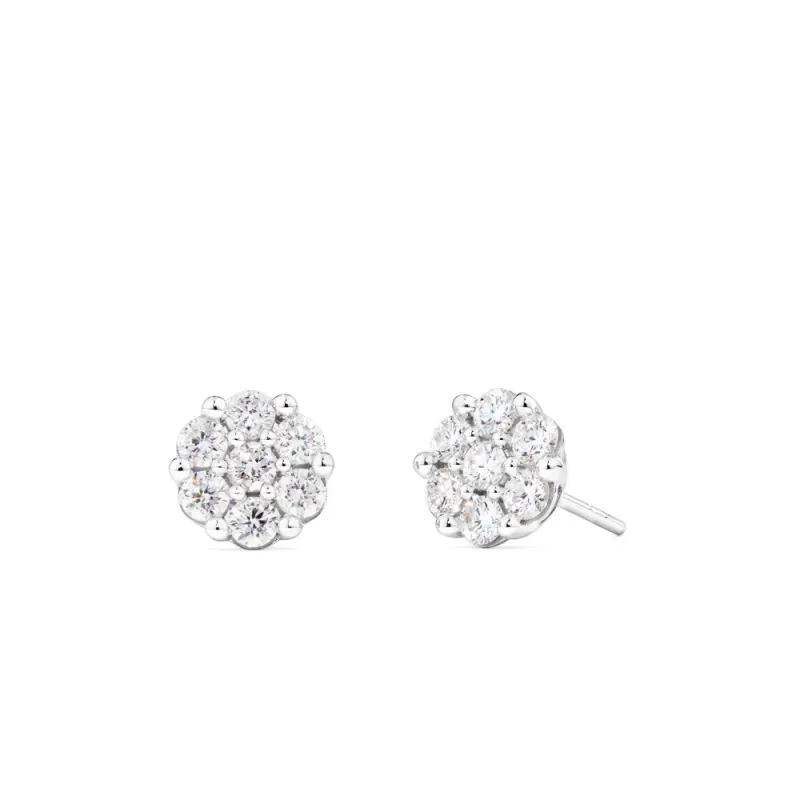 Cluster Stud Earrings with 1.00tw of Laboratory-Grown Diamonds in Sterling Silver and Platinum