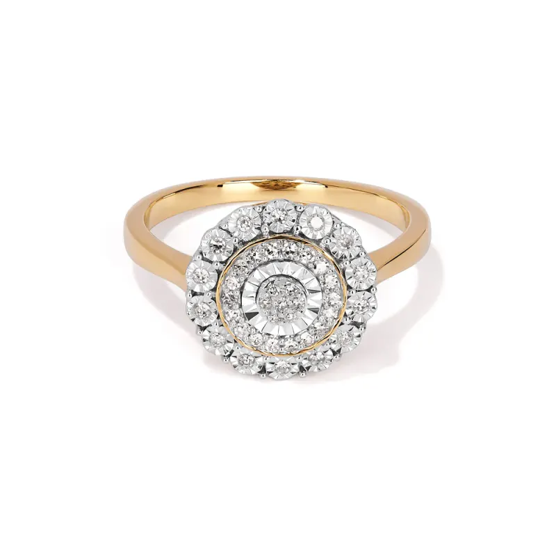 Round Halo Ring with 0.16tw of Diamonds in 9kt Yellow Gold