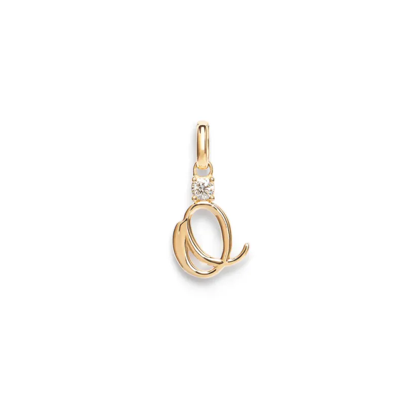 Initial O Pendant with Solitaire 0.05ct Laboratory-Grown Diamond in 9kt Yellow Gold