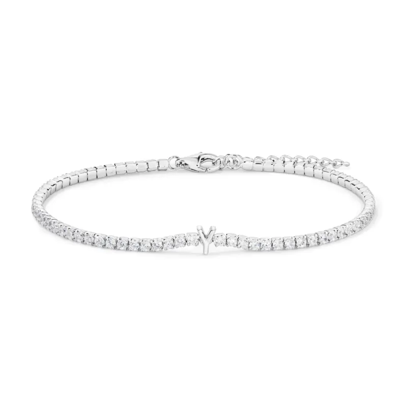20cm Initial Y Cubic Zirconia Tennis Bracelet in Sterling Silver