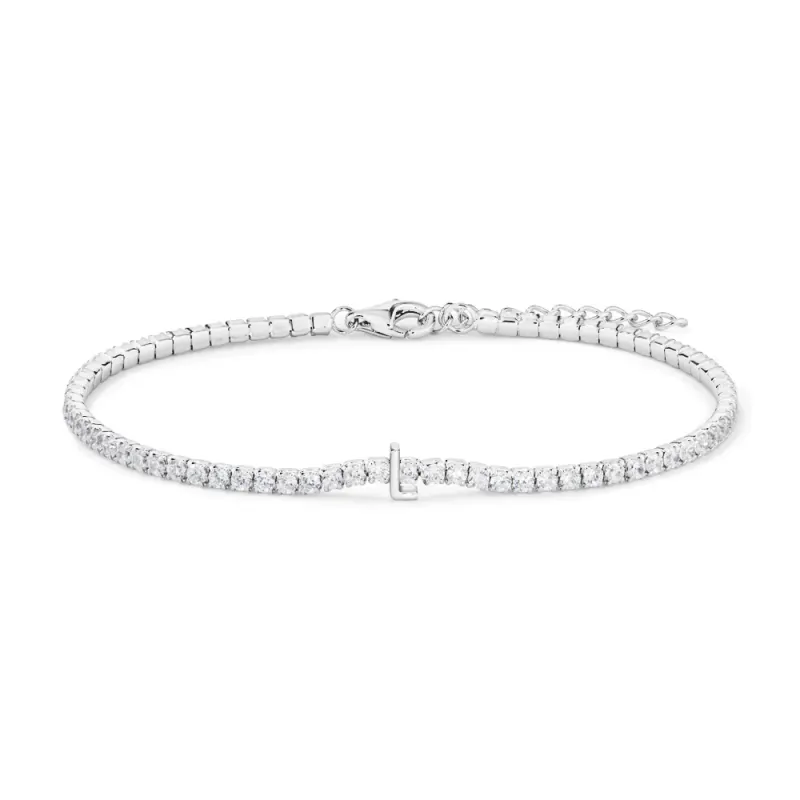 20cm Initial L Cubic Zirconia Tennis Bracelet in Sterling Silver