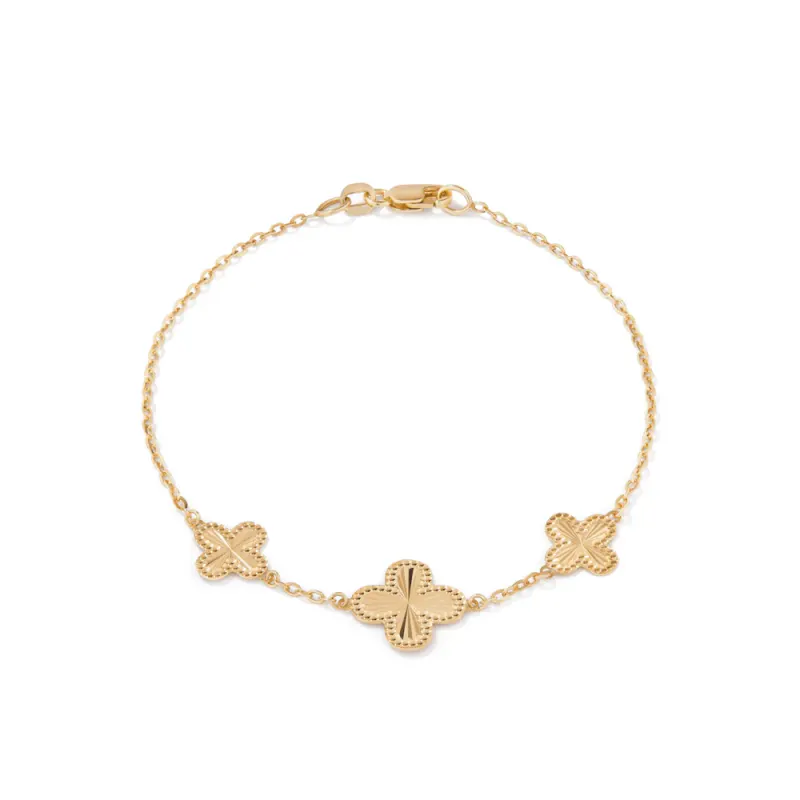 19cm Clover Cable Bracelet in 9kt Bonded Gold Silver Filled