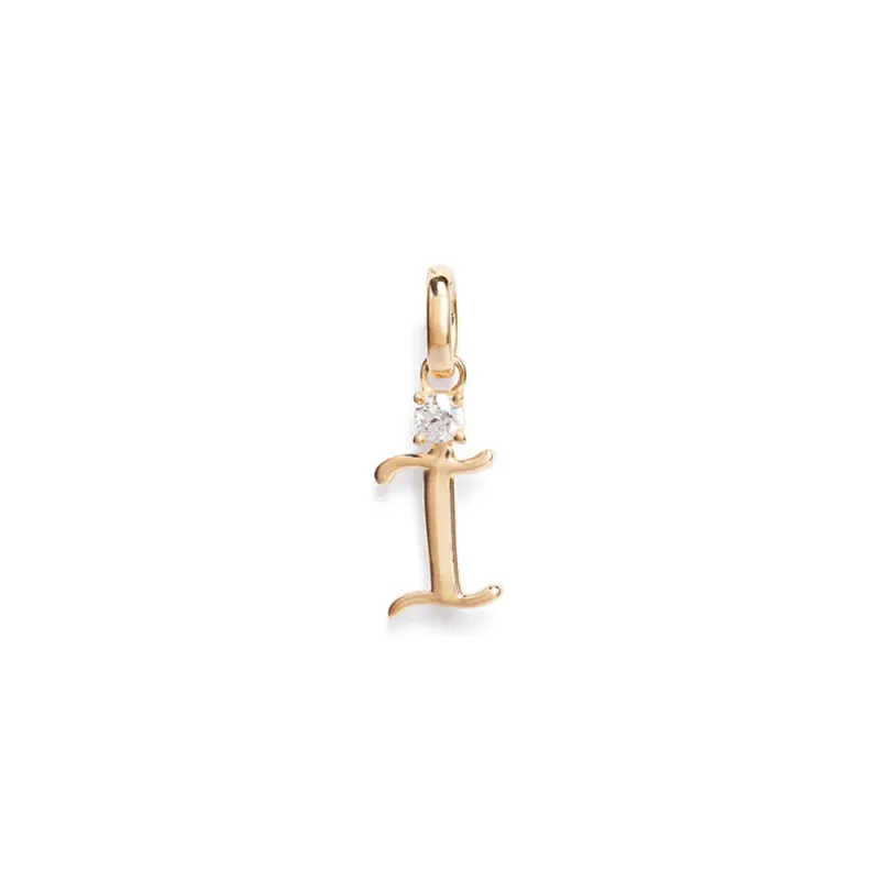 Initial I Pendant with Solitaire 0.05ct Laboratory-Grown Diamond in 9kt Yellow Gold
