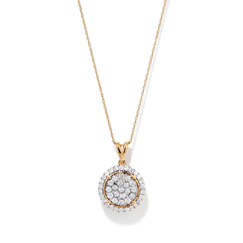 46cm Illusion Solitaire Pendant Necklace with 1.00tw of Diamonds in 9kt Yellow Gold