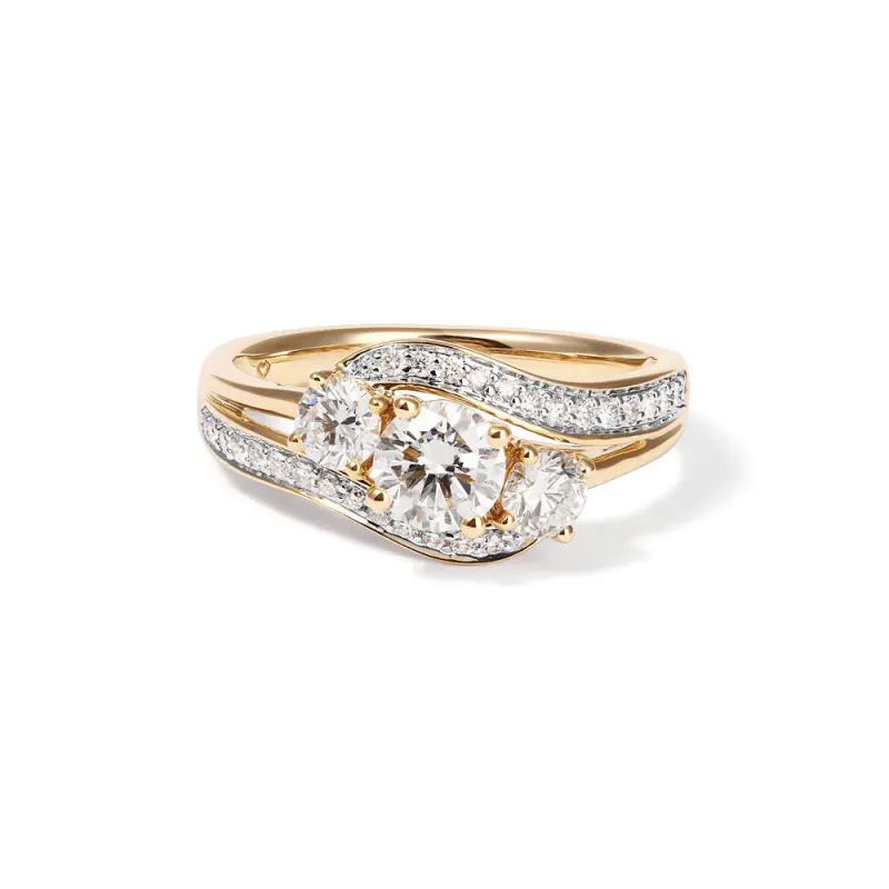 Three Stone Swirl Shoulder Ring with 1.00tw of Laboratory-Grown Diamonds in 9kt Yellow Gold