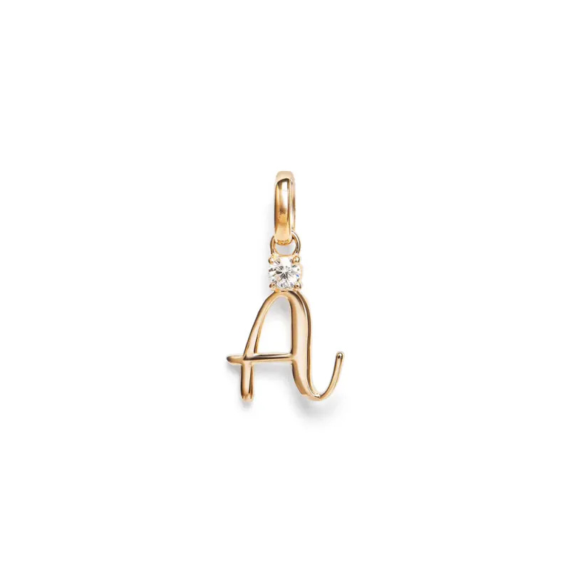Initial A Pendant with Solitaire 0.05ct Laboratory-Grown Diamond in 9kt Yellow Gold
