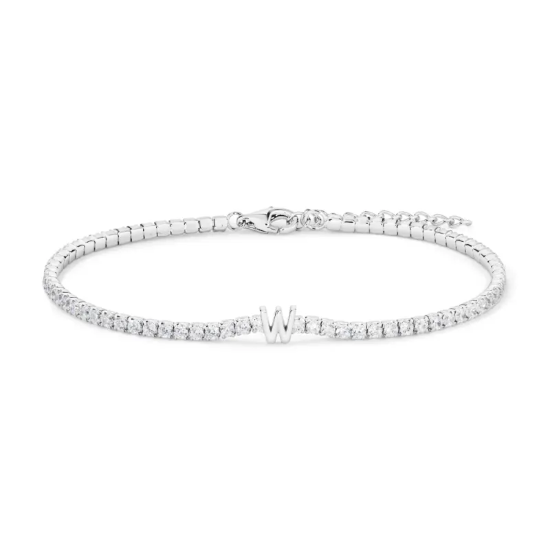 20cm Initial W Cubic Zirconia Tennis Bracelet in Sterling Silver