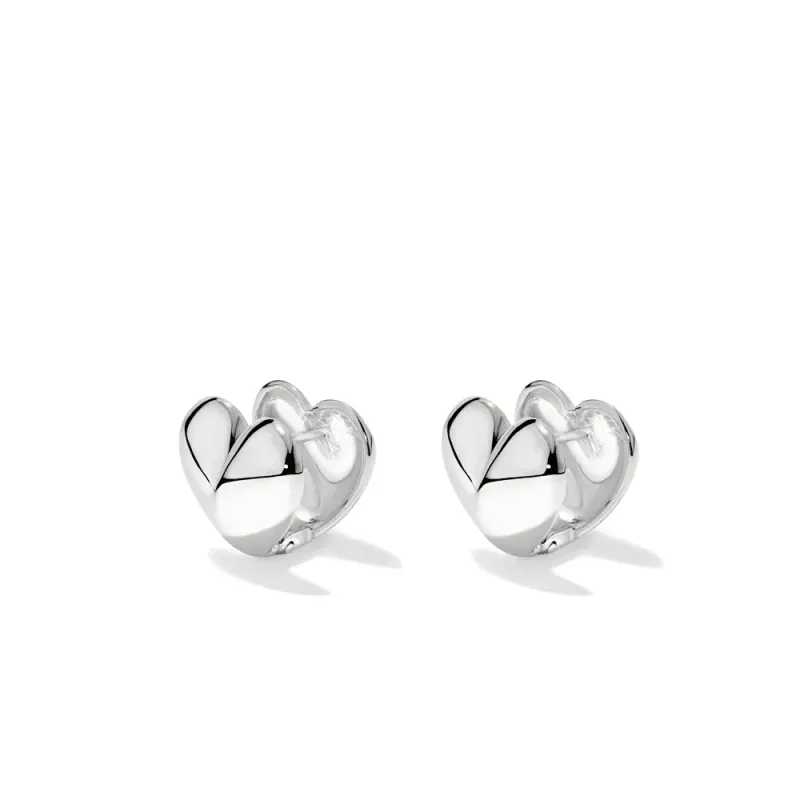 15mm Puff Heart Huggie Earrings in Sterling Silver