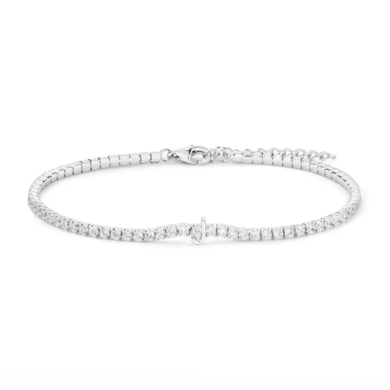 20cm Initial J Cubic Zirconia Tennis Bracelet in Sterling Silver
