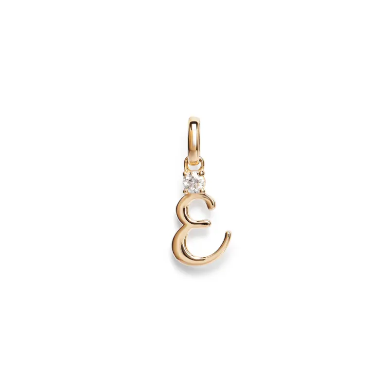 Initial E Pendant with Solitaire 0.05ct Laboratory-Grown Diamond in 9kt Yellow Gold