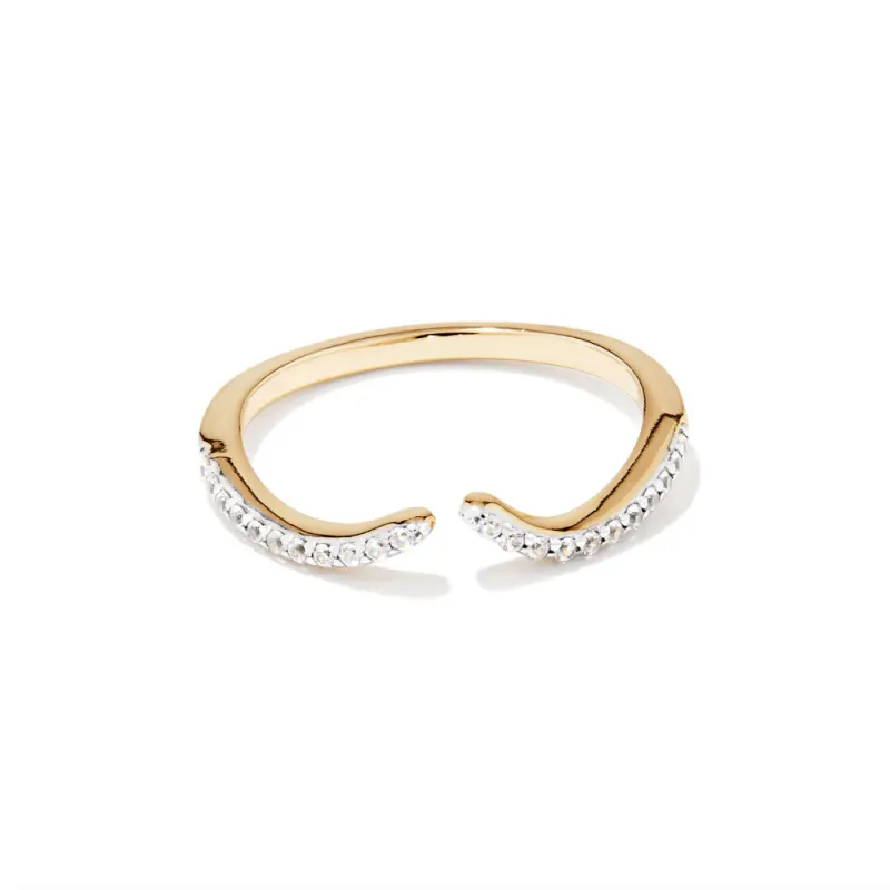 Pave Cubic Zirconia Open Wave Ring in 18kt Gold Plated Sterling Silver