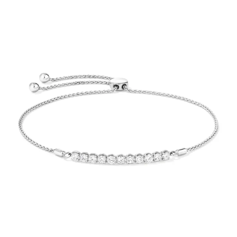 27.5cm Bolo Bracelet with 1.00tw of Laboratory-Grown Diamonds in Sterling Silver and Platinum