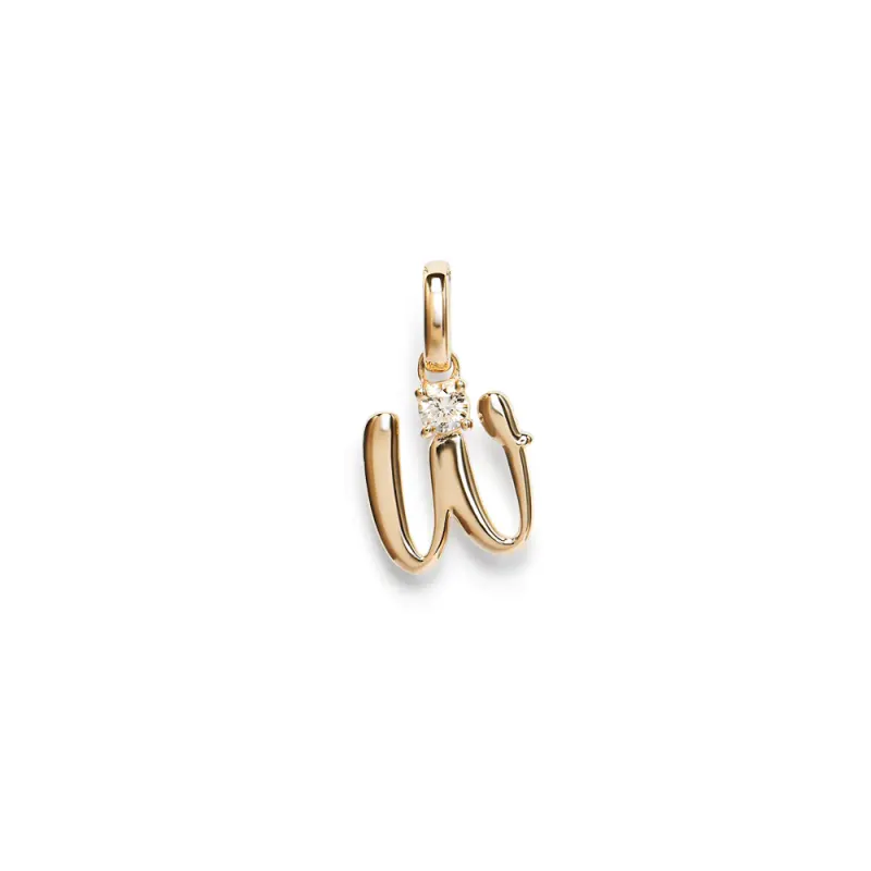Initial W Pendant with Solitaire 0.05ct Laboratory-Grown Diamond in 9kt Yellow Gold