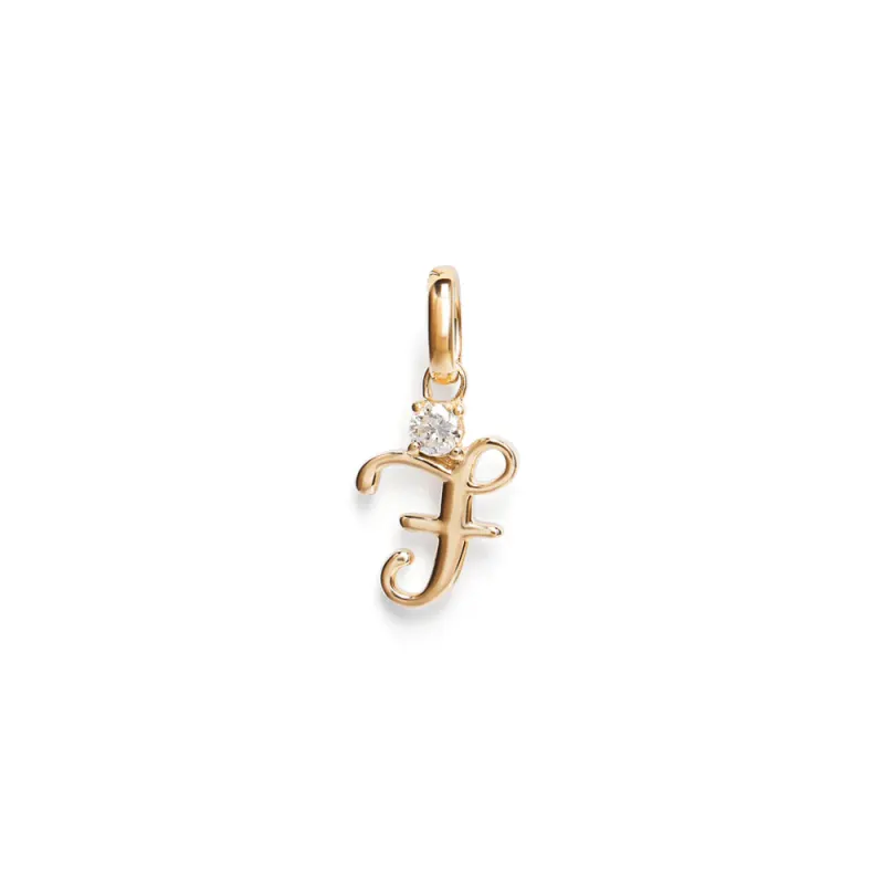 Initial F Pendant with Solitaire 0.05ct Laboratory-Grown Diamond in 9kt Yellow Gold