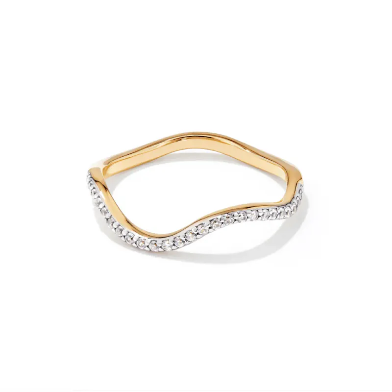 Pave Cubic Zirconia Wave  Ring in 18kt Gold Plated Sterling Silver