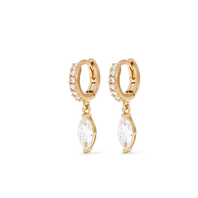 10mm Cubic Zirconia Marquise Drop Huggies in 18kt Gold Plated Sterling Silver