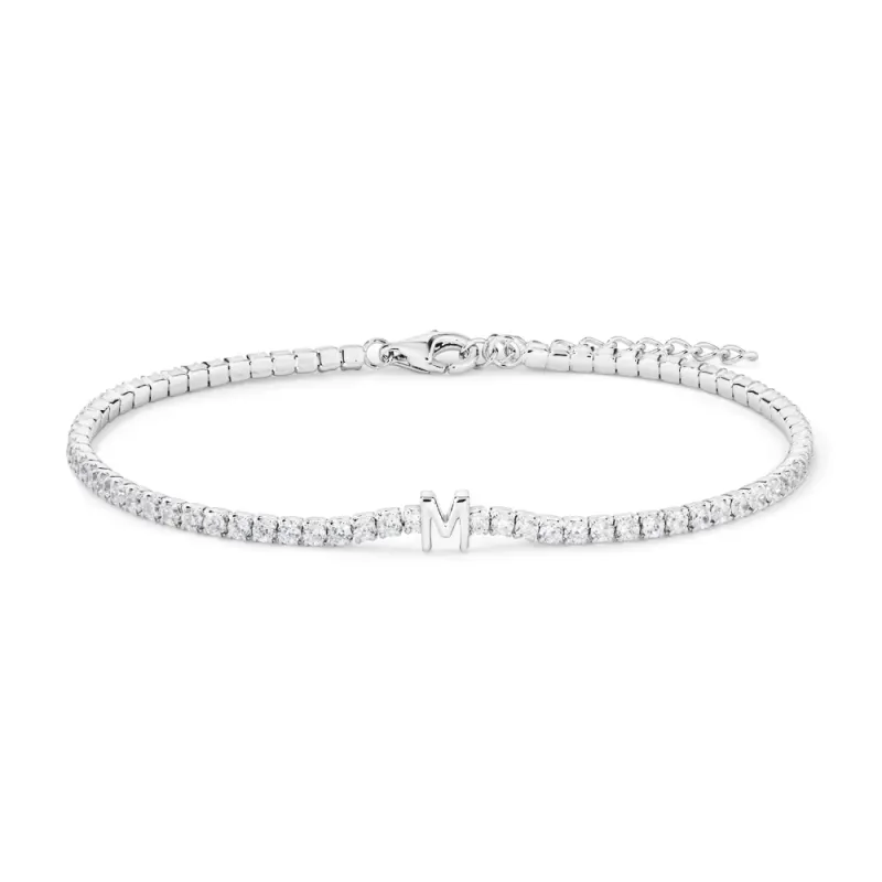 20cm Initial M Cubic Zirconia Tennis Bracelet in Sterling Silver