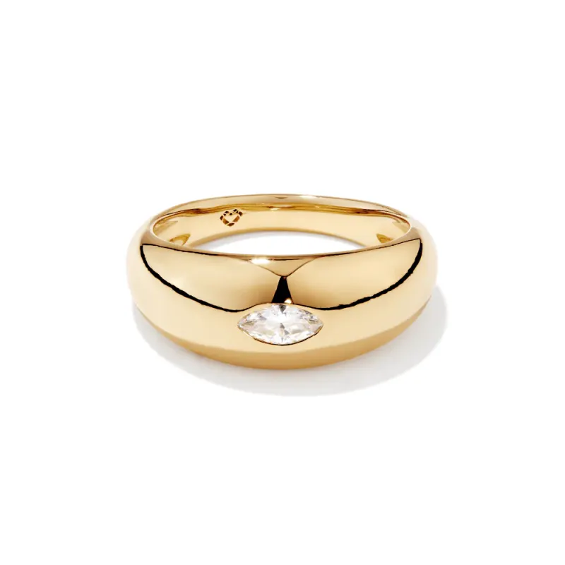 Marquise Cubic Zirconia Dome Ring in 18kt Gold Plated Sterling Silver