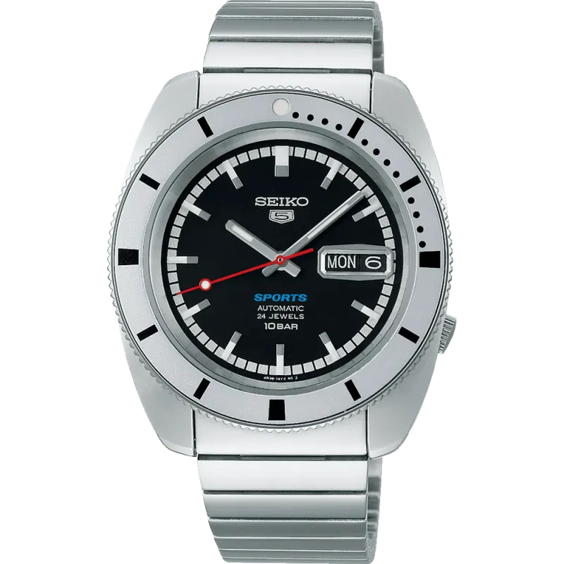 Seiko Automatic 1968 5 Sports Black and Silver Tone Watch SRPL05K