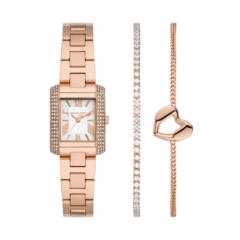 Michael Kors Emery Three-Hand Rose Gold-Tone Stainless Steel Watch and Bracelets Gift Set MK7512SET