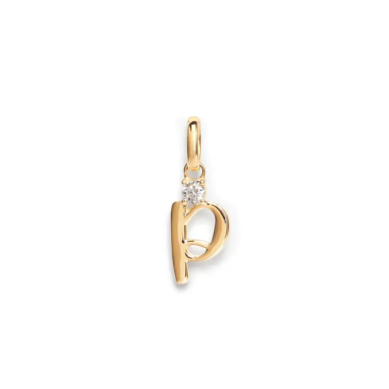 Initial P Pendant with Solitaire 0.05ct Laboratory-Grown Diamond in 9kt Yellow Gold