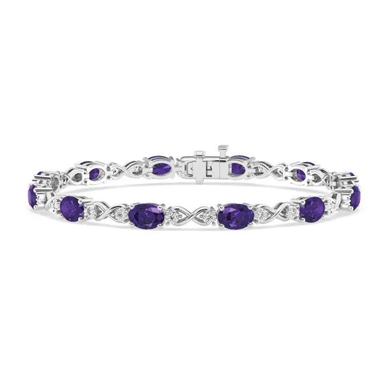 18.5cm Oval Amethyst Infinity Bracelet with 0.20tw of Diamonds in Sterling Silver