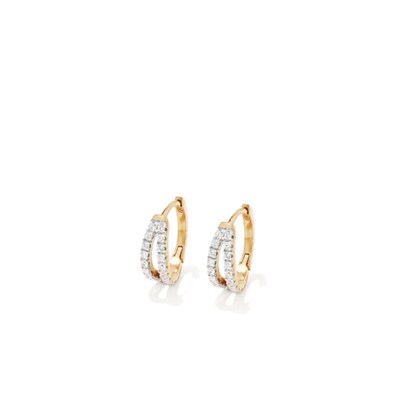 10mm Split Row Cubic Zirconia Huggie Earrings in 18kt Gold Plated Sterling Silver
