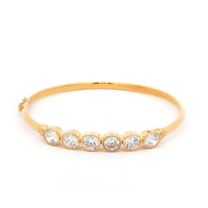 Bezel Cubic Zirconia Oval Bangle in 9kt Bonded Gold Silver Filled