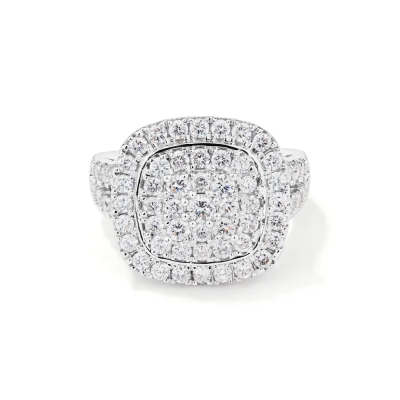 Cushion Shaped Cluster Ring with 2.00tw Laboratory-Grown Diamonds in Sterling Silver and Platinum