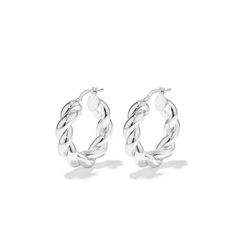 15mm Twist Creole Hoop Earrings in Sterling Silver