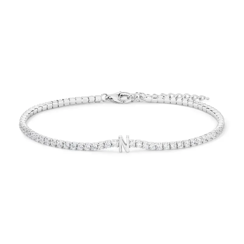 20cm Initial N Cubic Zirconia Tennis Bracelet in Sterling Silver