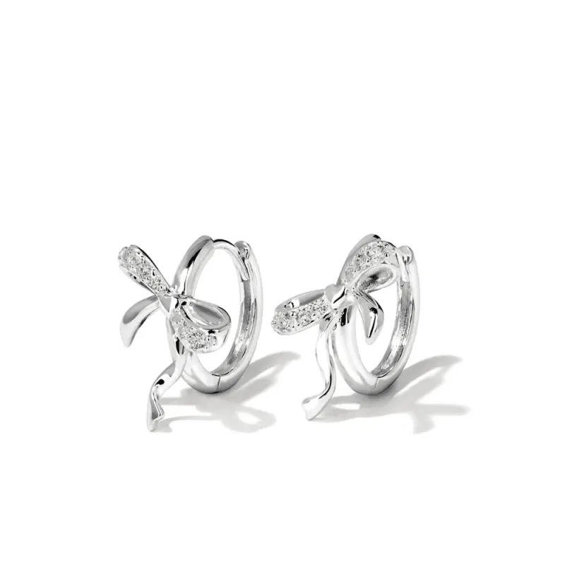 Cubic Zirconia Ribbon Huggie Earrings in Sterling Silver