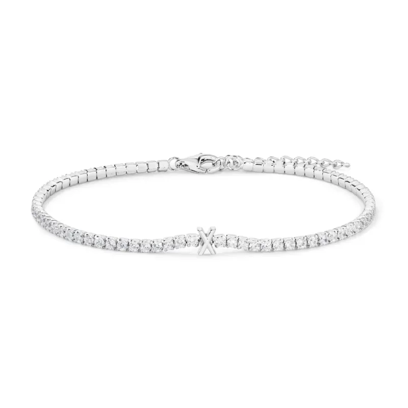 20cm Initial X Cubic Zirconia Tennis Bracelet in Sterling Silver